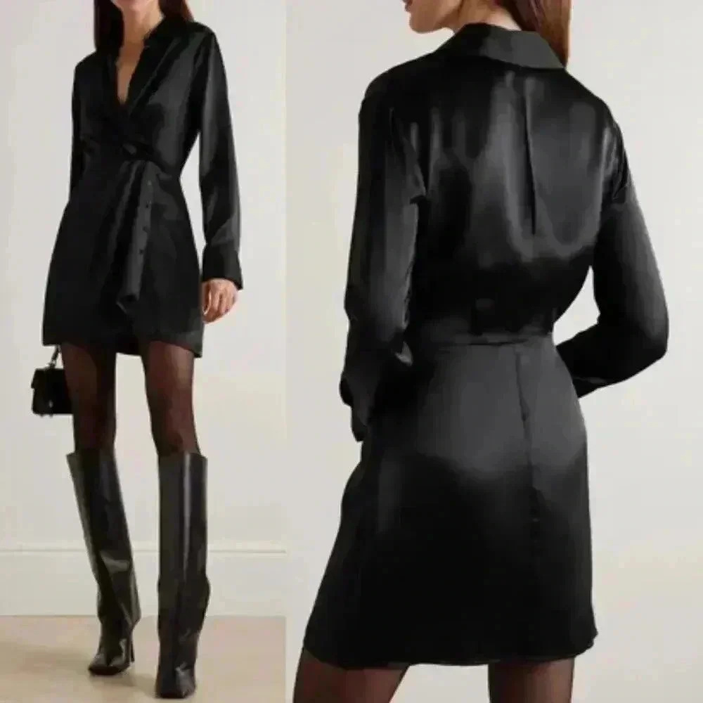 Reformation Alaine Faux-Wrap Silk Mini Dress Cocktail Party Holiday LBD Size 8